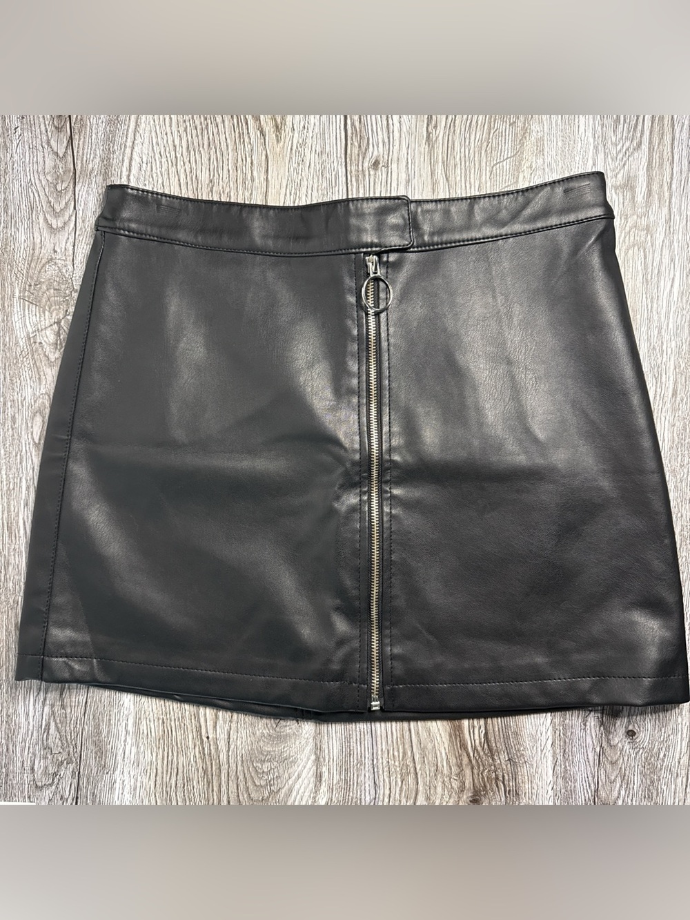 Forever 21 Black Faux Leather Mini Skirt with Front Ring Zipper